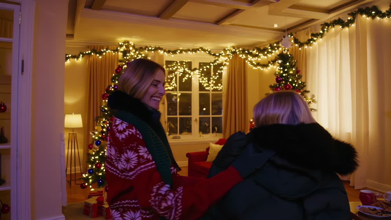 People Enjoying a Festive Christmas Gathering at Home