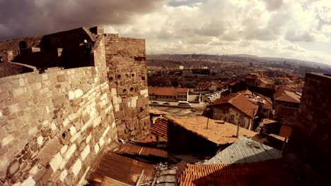 citadel hisar courtyard tourists view  ancient town houses with tile roofs cloudy day ankara