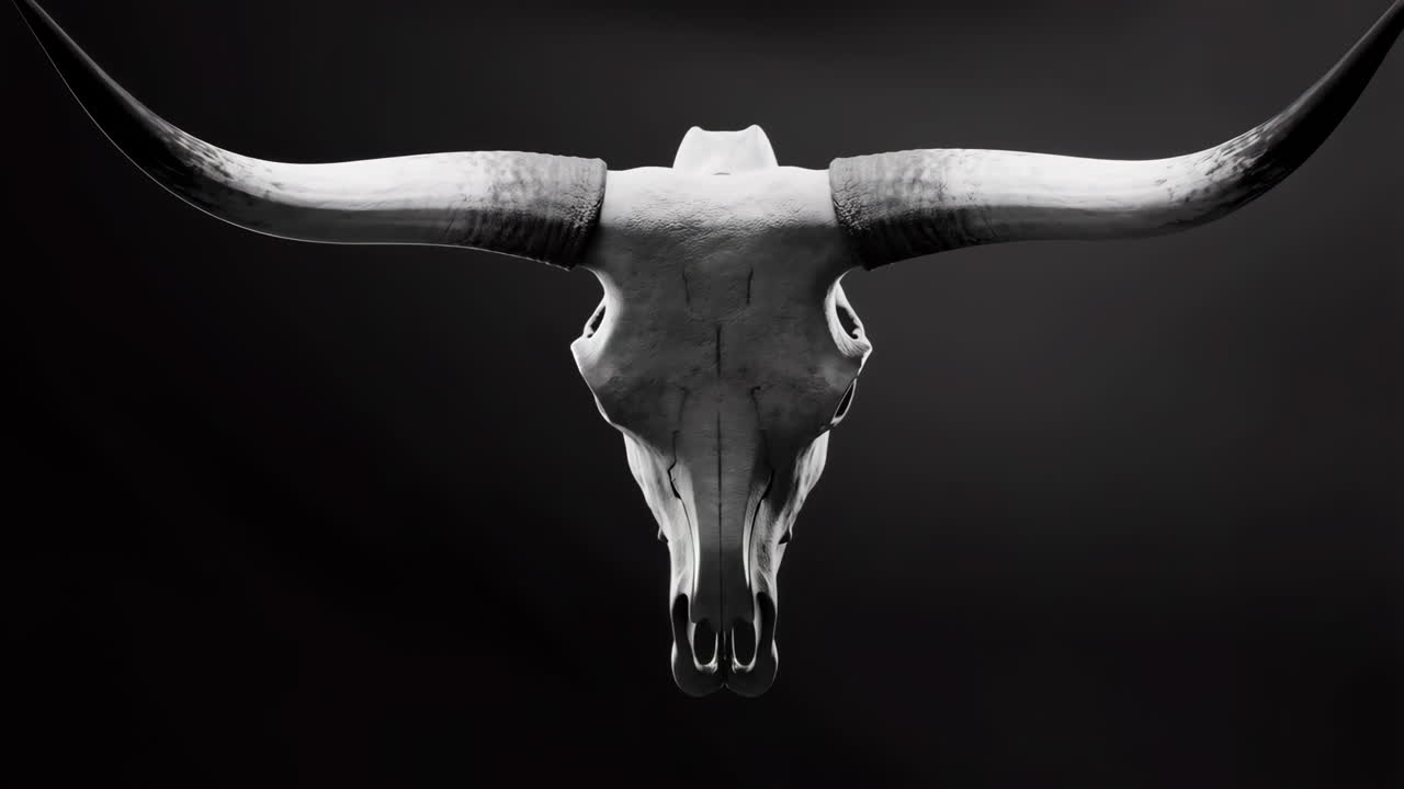 White Bull Skull with Horns on Dark Background