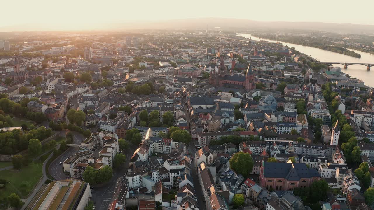 Aerial View of Mainz, Germany at Sunset