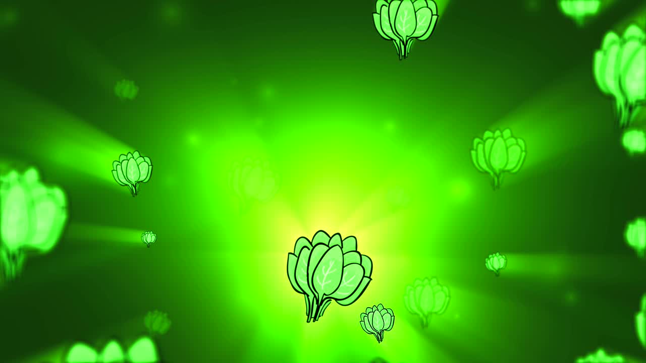 Juicy sorrel slowly moving from bright glow on the green background. 3D loop animation.