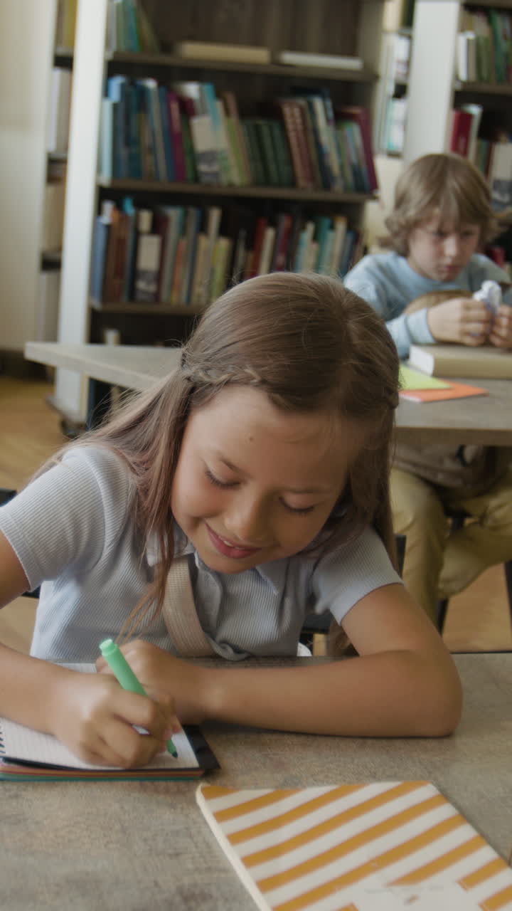 Children Studying and Learning in a Library or Classroom