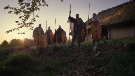 ancient warriors at sunset