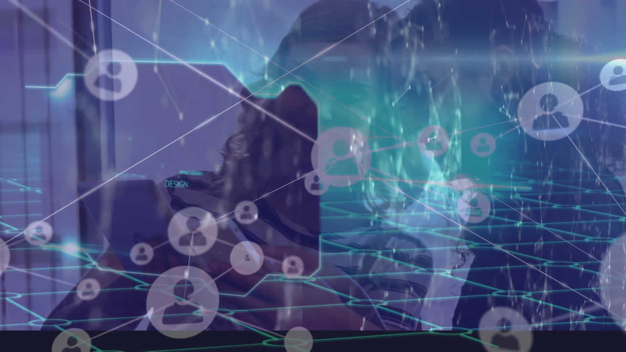 사무실에서 코카시안 사업가들에 대한 데이터 처리 애니메이션