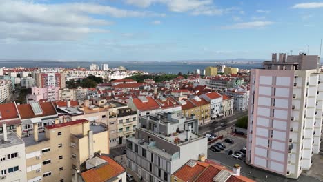 drone footage tilting down and filming a building in lisbon