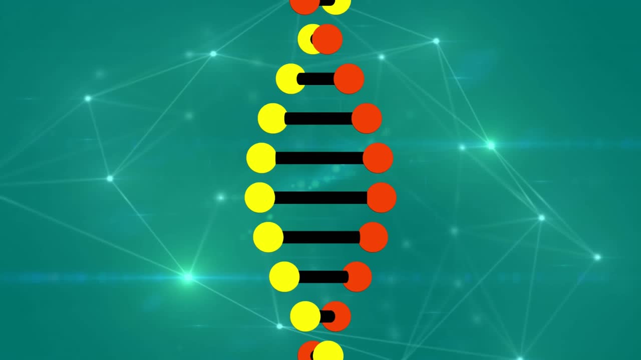 Animation of dna, connections and lights over green space