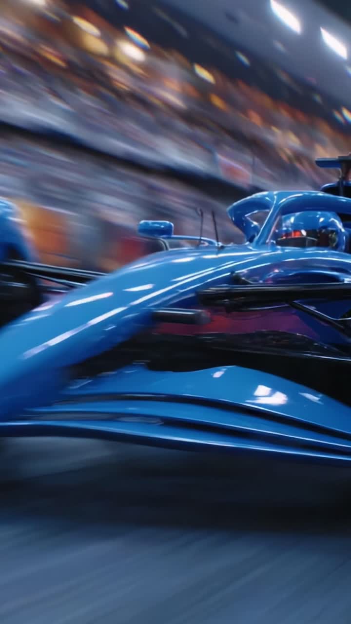 Momenti dinamici di gara: catturare la velocità e la precisione entusiasmanti di un'auto da corsa blu in azione sulla pista