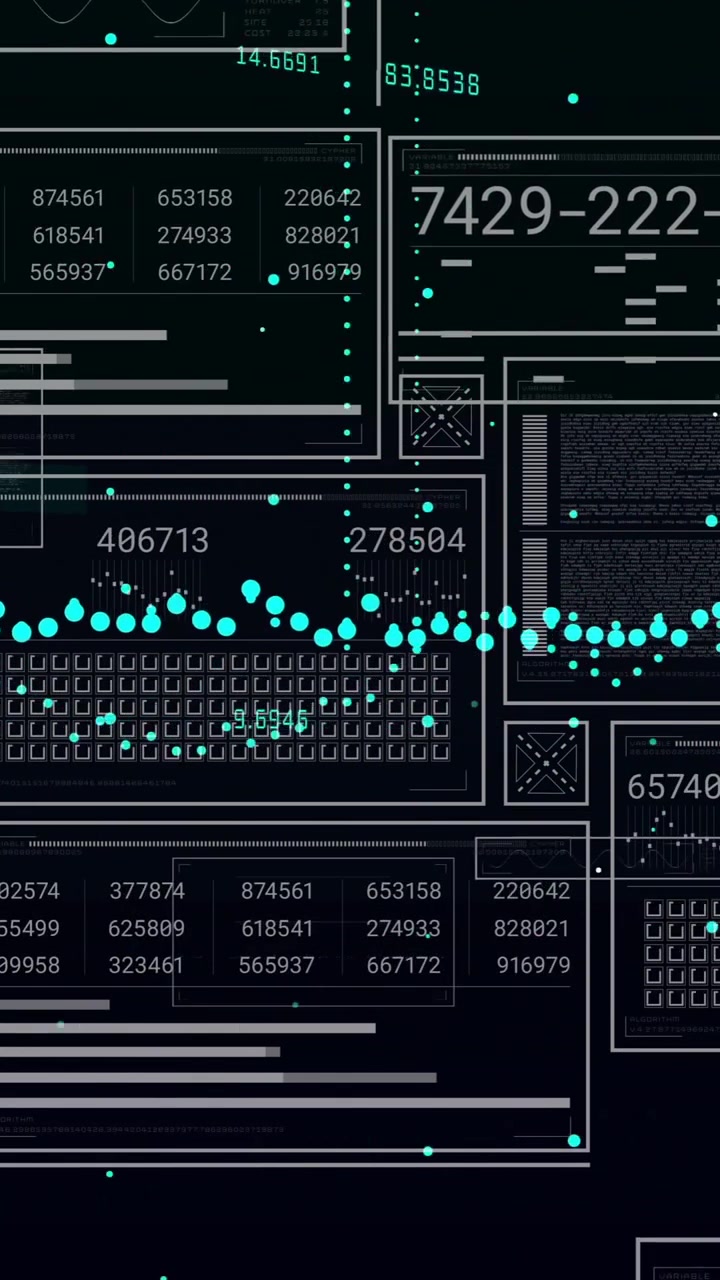 Animation of data processing on black background