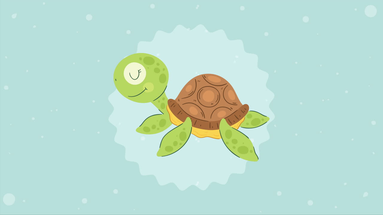 cute turtle swiming character animation