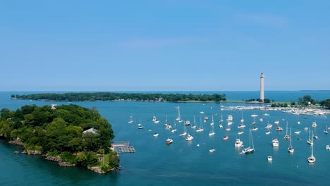 aerial view of lake erie summer landscape put in bay, ohio, usa