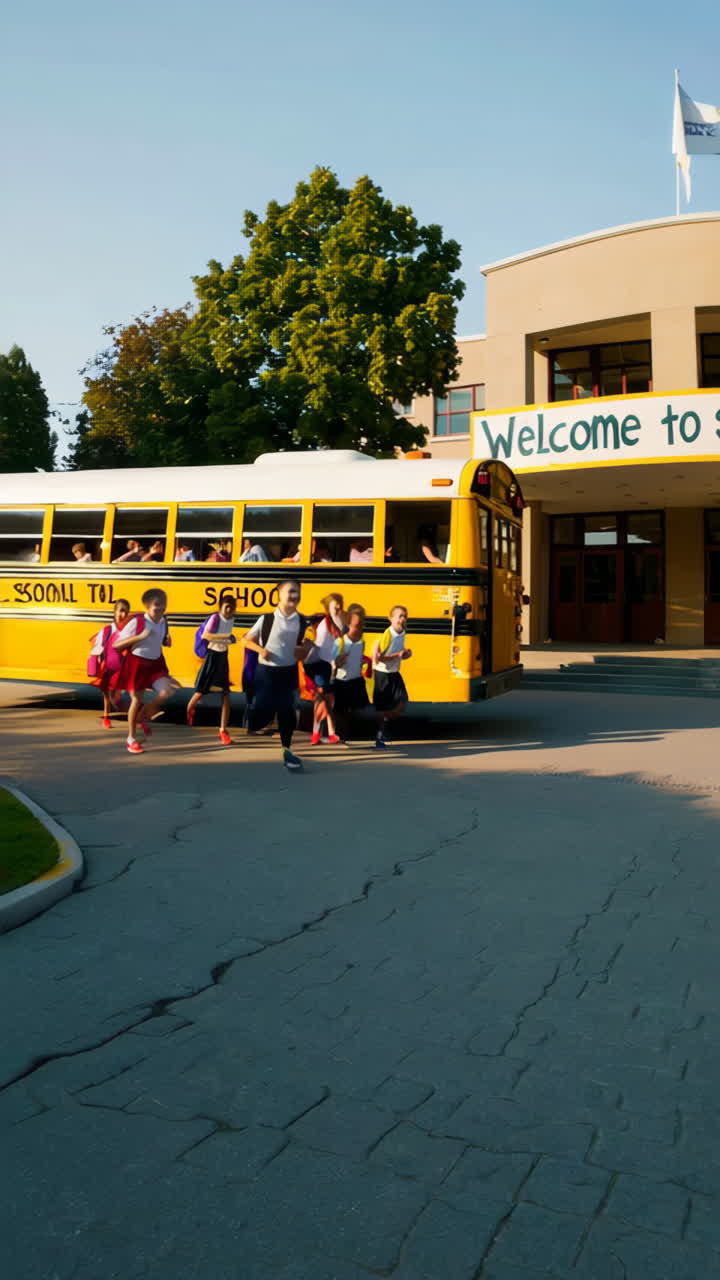 Students Arrive at School with a Welcome Banner