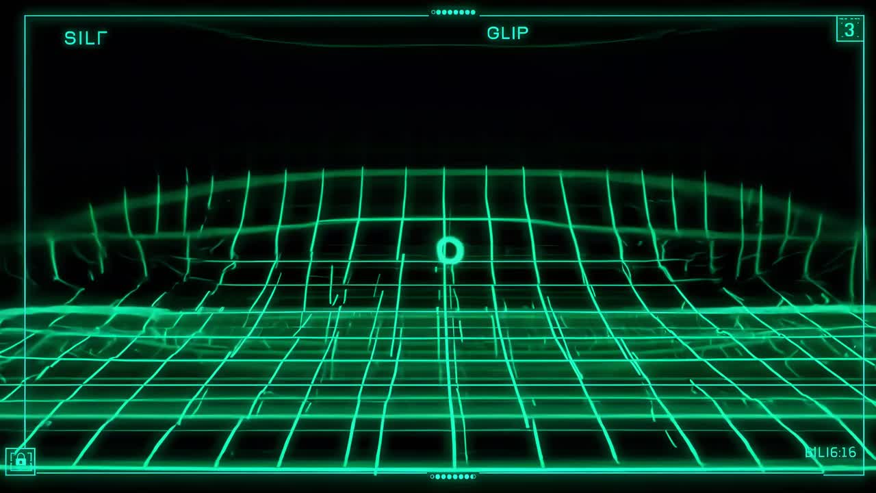 Futuristic grid interface with a top-down camera angle, evoking a sci-fi video game HUD