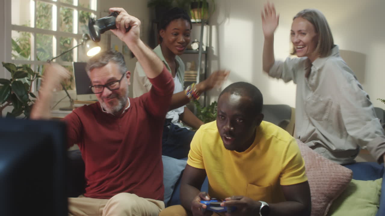 Friends Celebrating a Video Game Victory