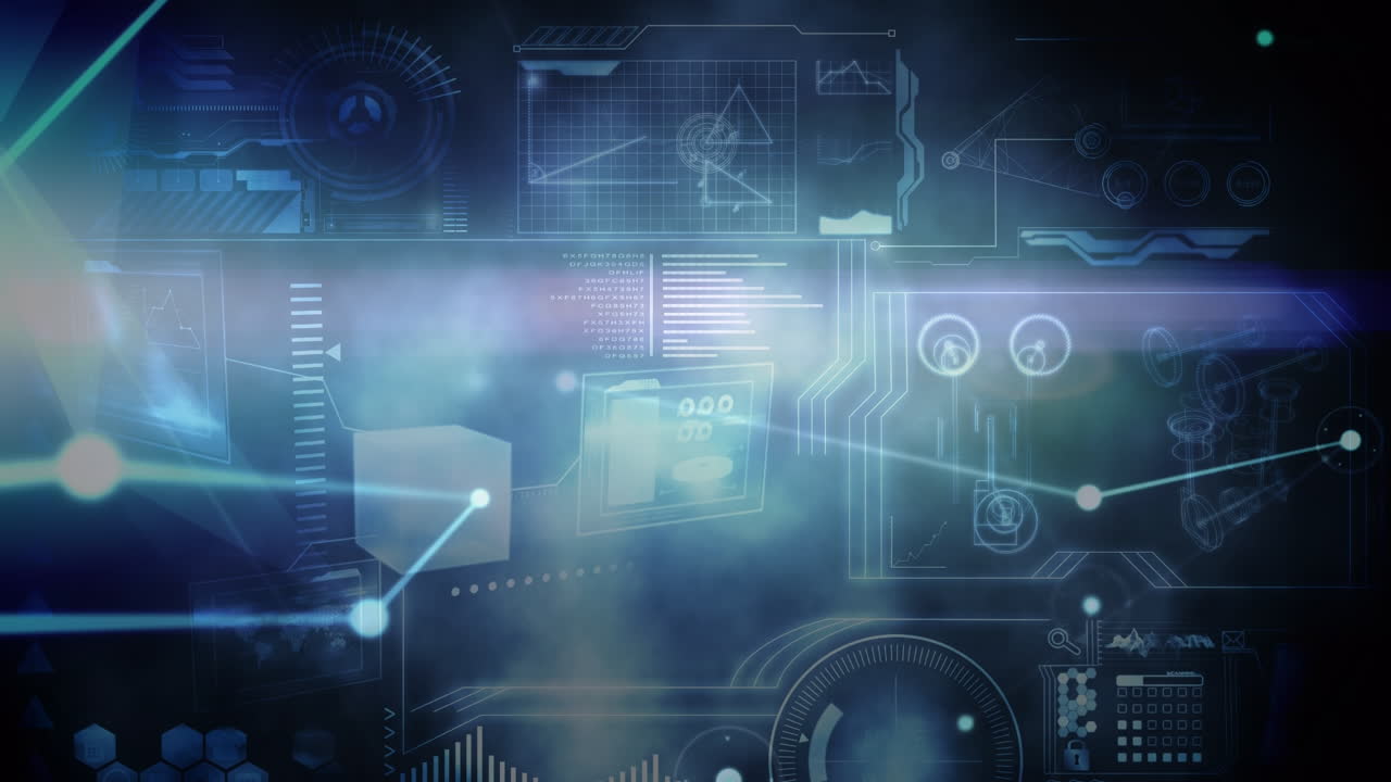 Animation of data processing over blue background