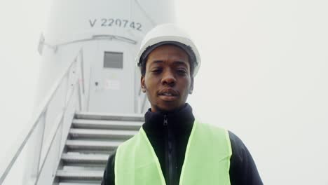 worker at wind turbine