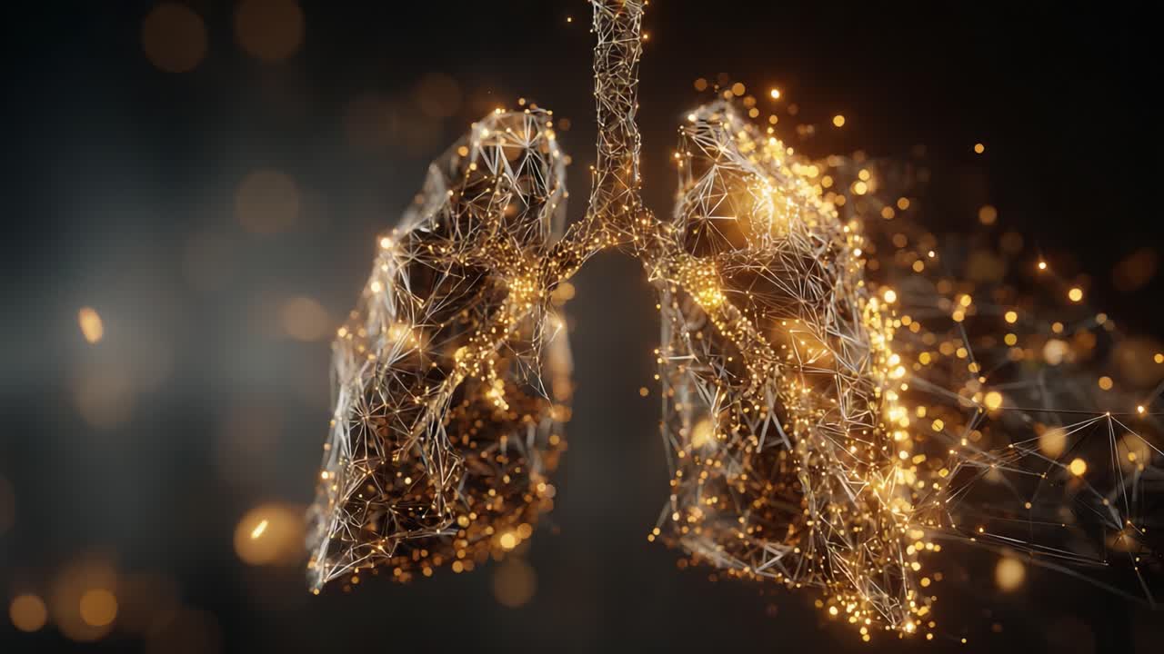 Una straordinaria immagine dei polmoni composta da particelle luminose, che rappresentano gli organi vitali essenziali per la respirazione e la salute umana in una rappresentazione digitale artistica