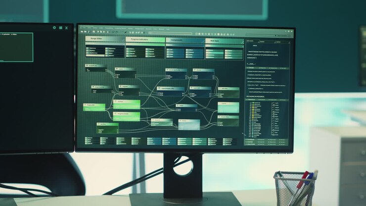 Cyber sikkerhedsovervågningsrum med højteknologisk udstyr