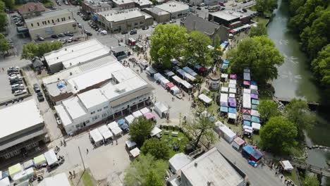 crowd in dogwood festival in siloam springs, ar, usa - aerial shot