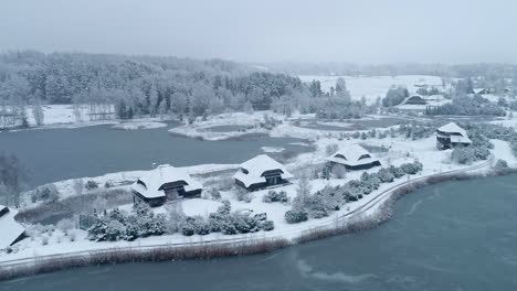 aerial drone backward moving shot over beautiful village