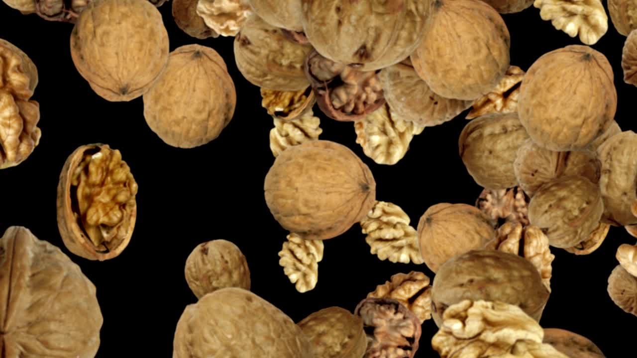 el fondo de las nueces que caen, bucle, 60 fps, con canal alfa