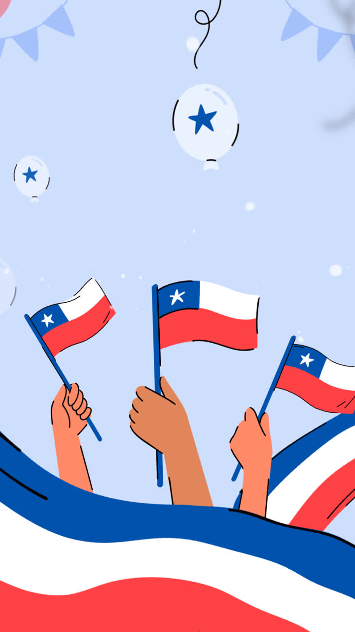 칠레의 피에스타 파트리아스 축제에 대한 평평한 배경의 모션 그래픽