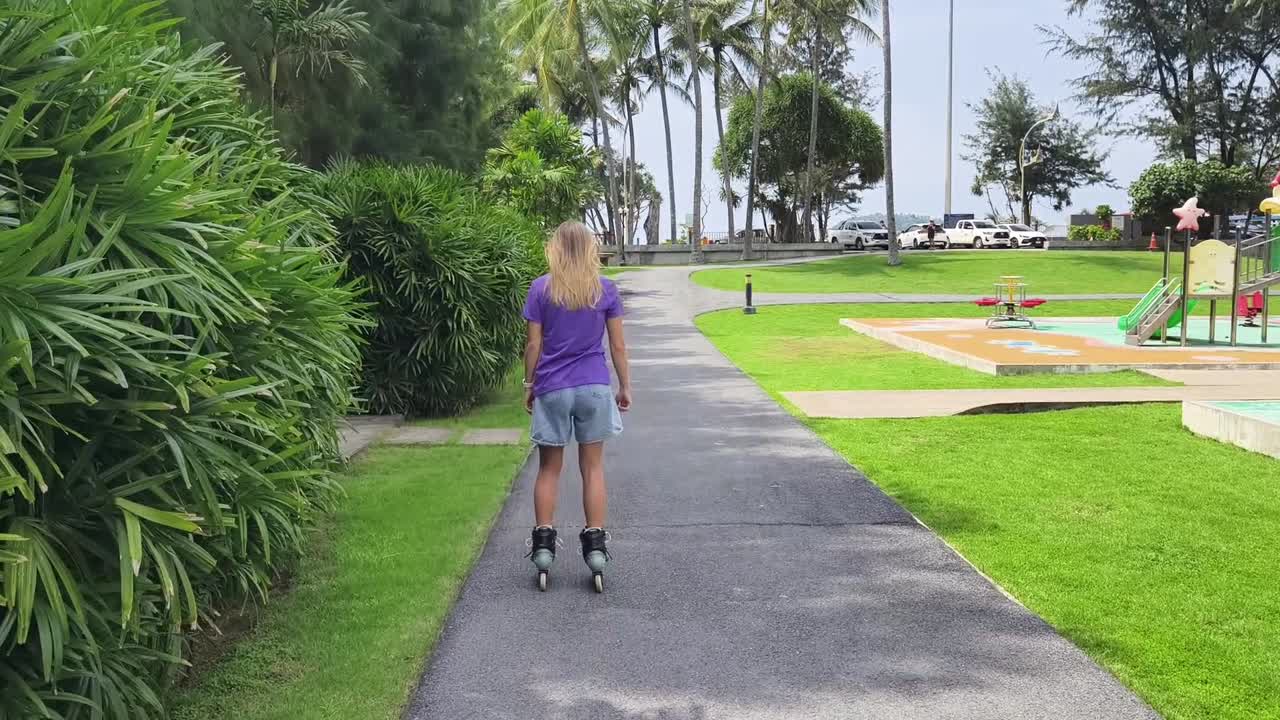 Woman Rollerblading in a Park