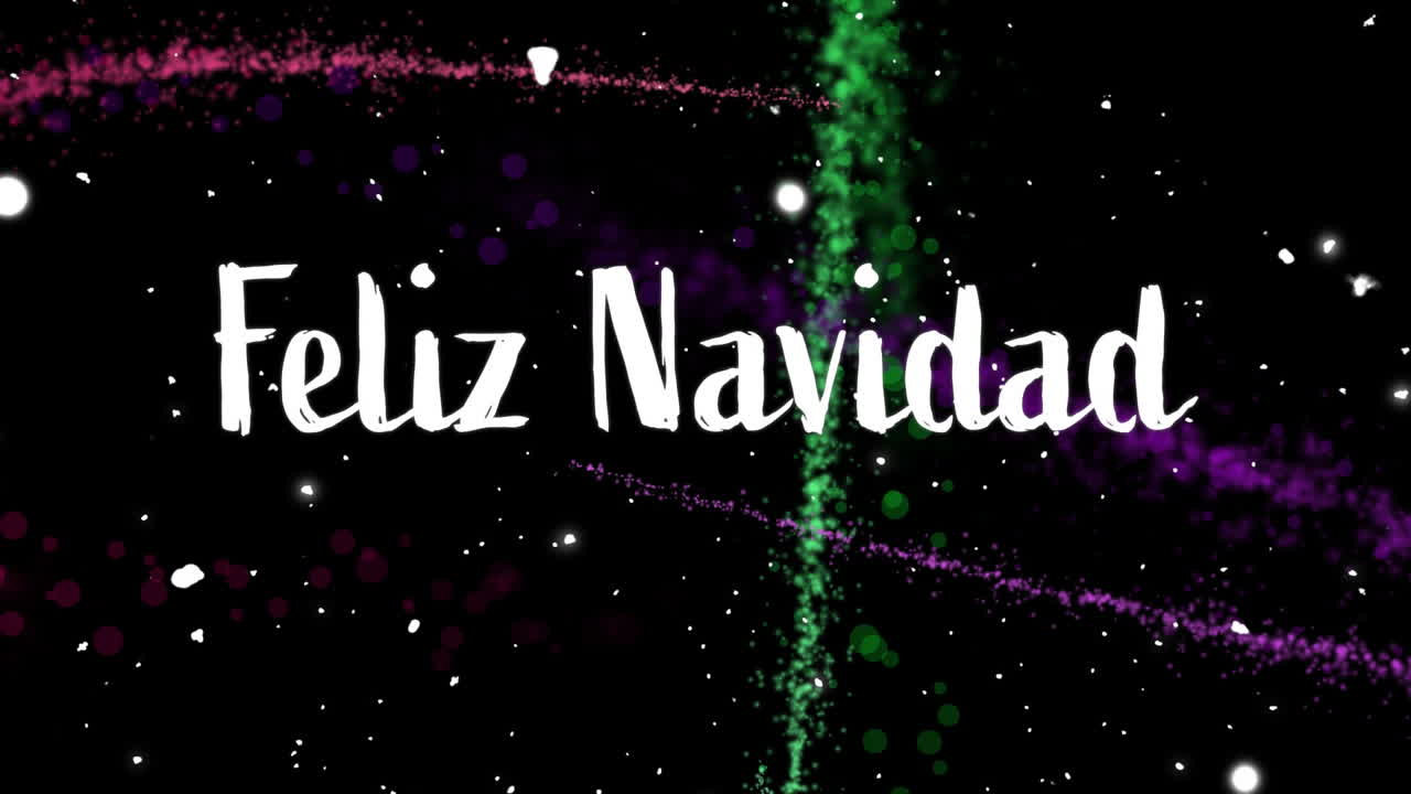 animación de texto de feliz navidad y senderos de luz en fondo negro