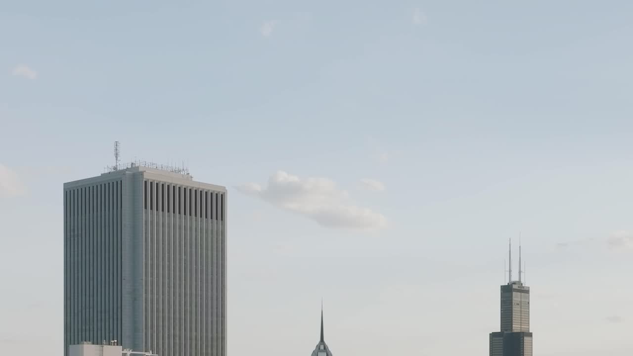 Chicago skyline view from above showing various buildings and structures