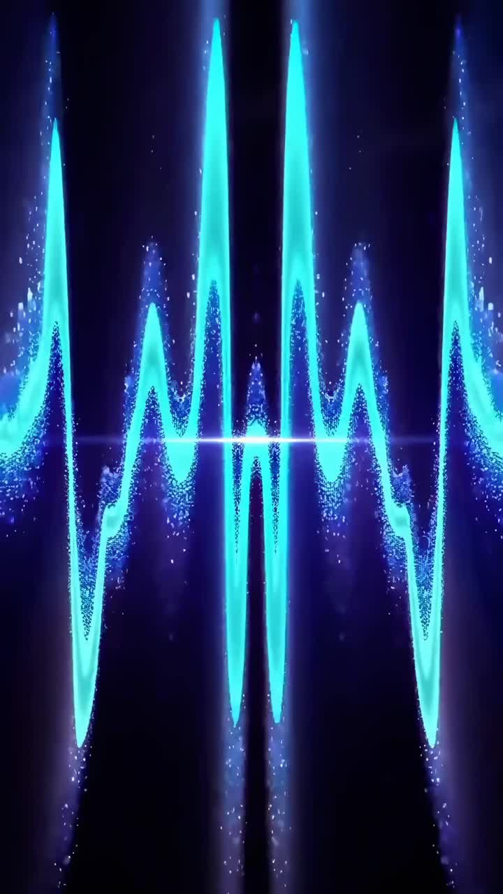 Neon mavi dinamik dalga formu, ön açıdan çekilmiş, bir müzik videosu için harika.
