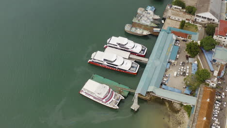 high speed ferries moored at the port of dar es salaam city tanzania