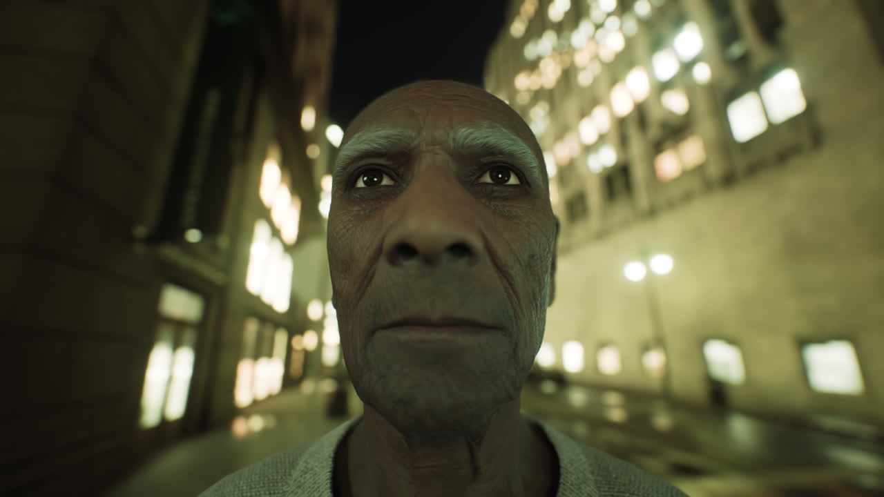 anciano asiático en la gran ciudad por la noche