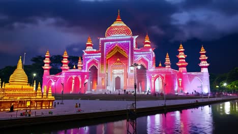 beautiful night view of a mosque with lights