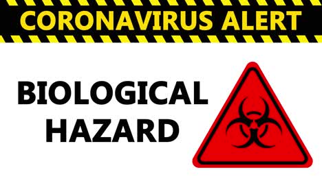 Intermittierender-Coronavirus-Alarm-Und-Rotes-Biohazard-Schild-Auf-Weißem-Hintergrund