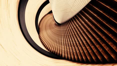 upside down view of a spiral staircase. animation. flying along the abstract spiral stairs and walls of brown color, psychedelic 3d animation, seamless loop