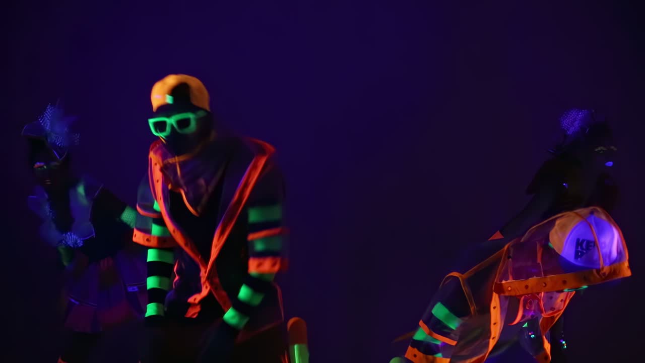 Dance group in neon costumes