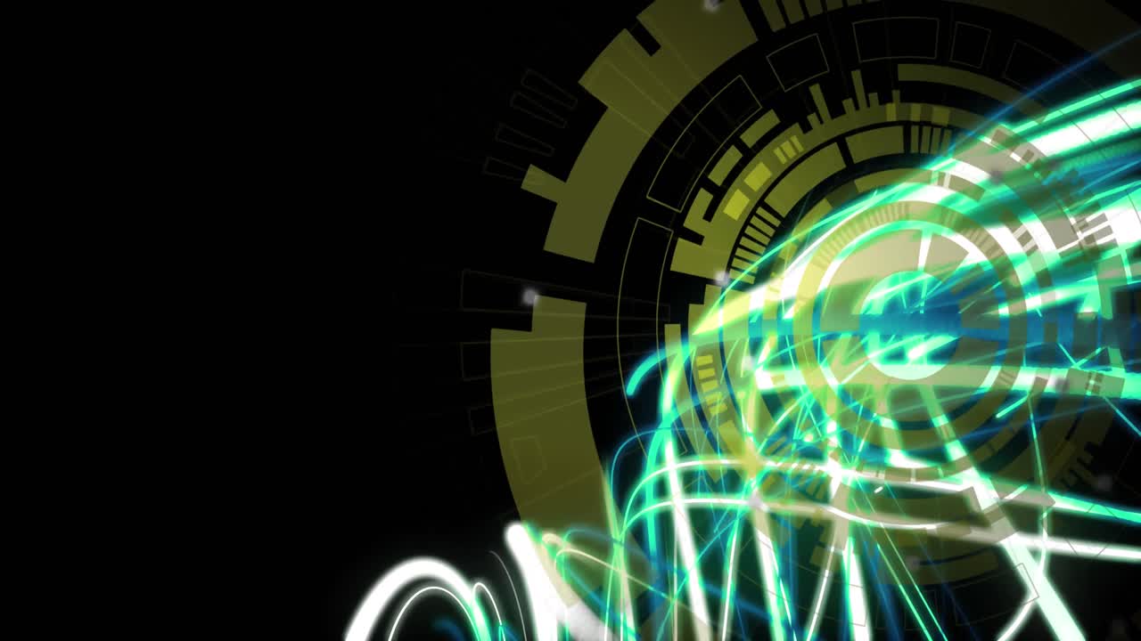 animación de luces onduladas y círculo de procesamiento sobre fondo negro