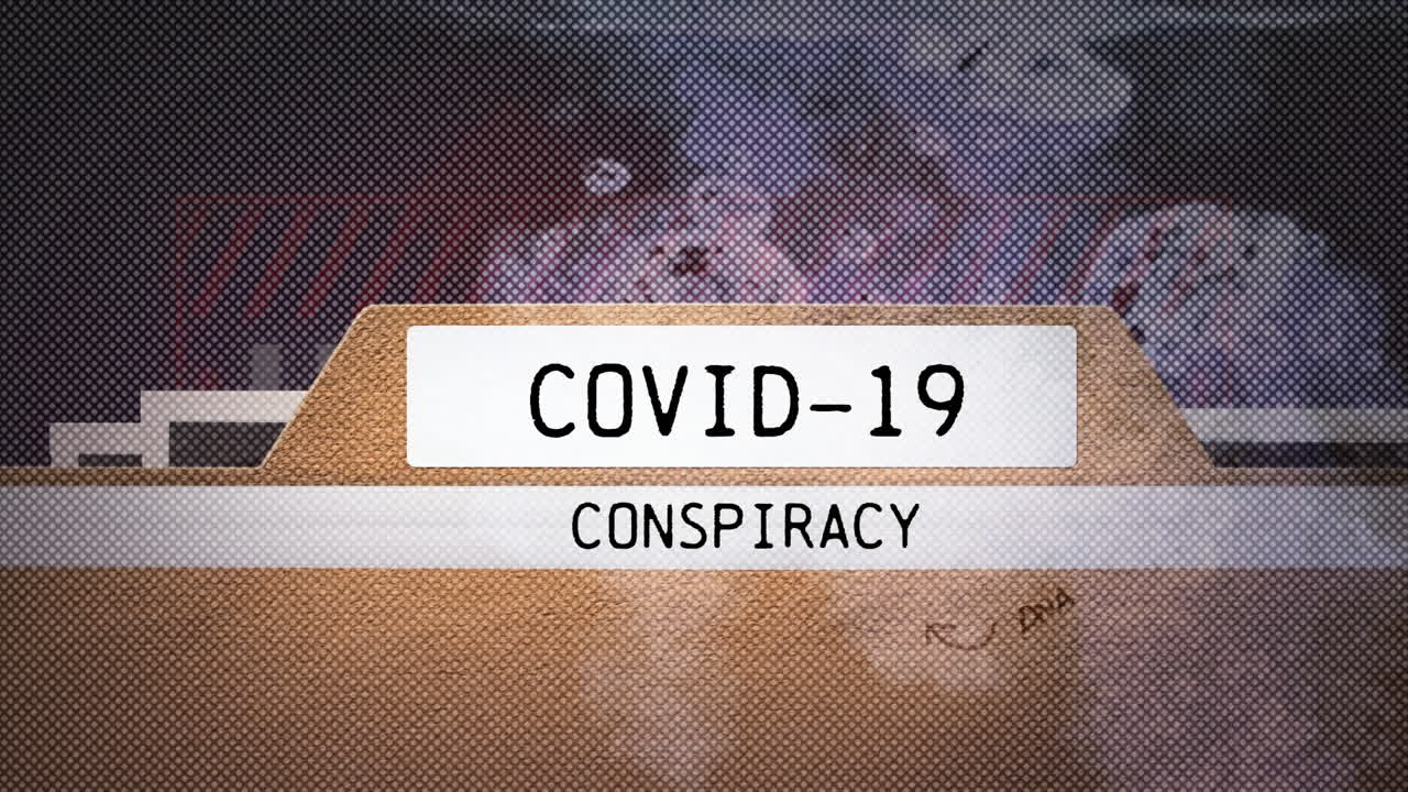 코로나19 음모 텍스트 배너와 경고 텍스트 배너의 디지털 애니메이션