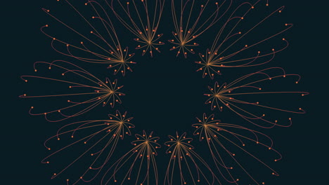 A circular design featuring a sunburst pattern composed of vivid orange lines radiating from the center, creating a visually striking and dynamic focal point