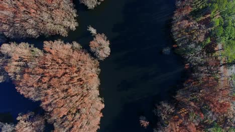 following a lake from above with a drone.
