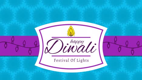 animation of happy diwali text and candle on blue background