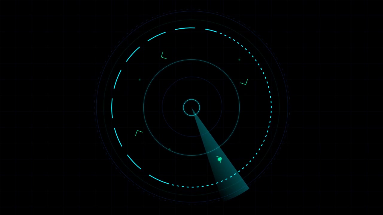 Interfaccia radar digitale in scansione su sfondo scuro