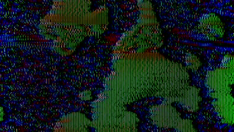 strong vhs distortion effect applied over falling liquid particles over dark background. melted and dripped slime stock footage with retro look and feel. vhs art and retro concept