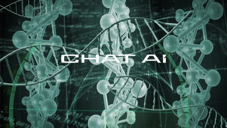 animación de procesamiento de datos y chat ai texto sobre cadenas de adn