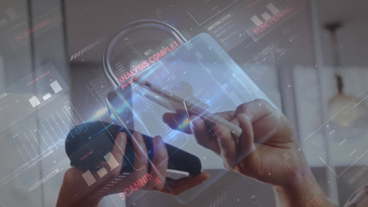 animación del candado de seguridad de la red sobre las personas que utilizan el terminal de pago