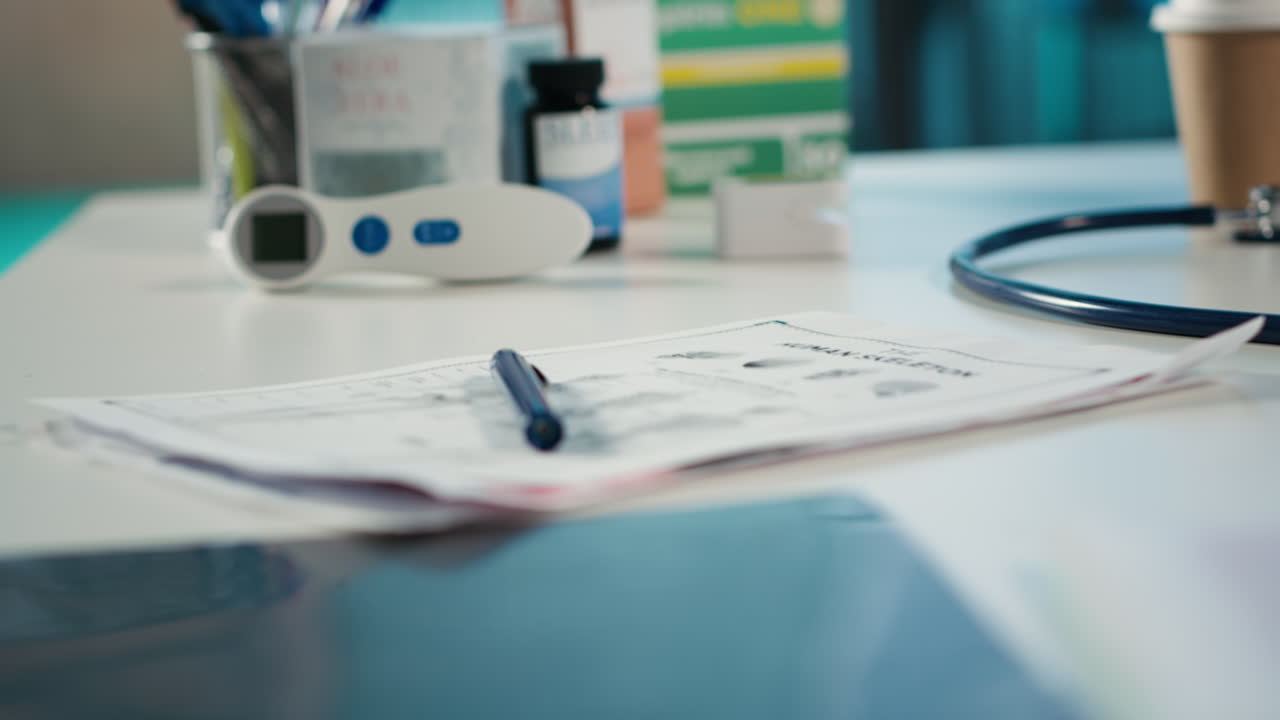Medical Supplies and Office Items on a Desk