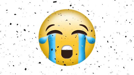 animación del icono de emoji triste sobre el confeti que cae