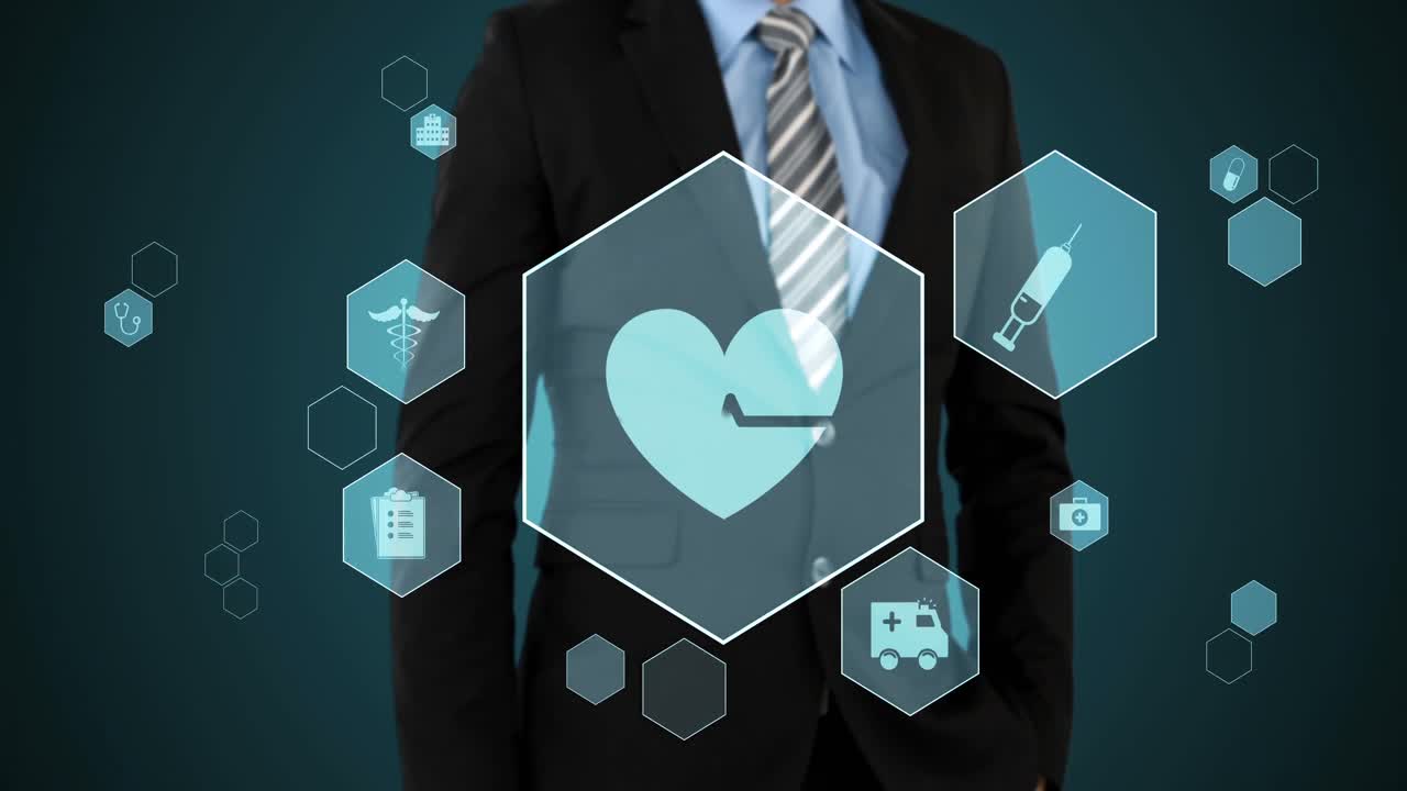 가상 디지털 인터페이스 화면을 만지는 사업가