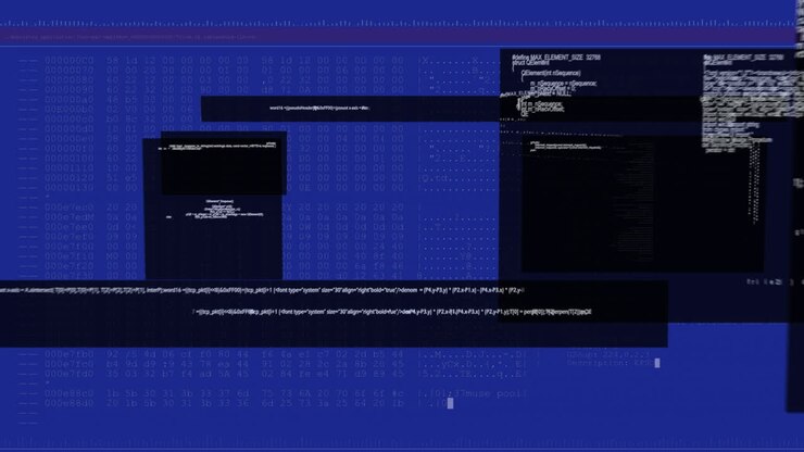 Animation of data processing over blue background