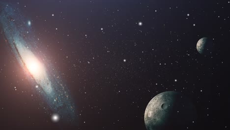 universo, dos planetas y galaxias y estrellas moviéndose en el espacio