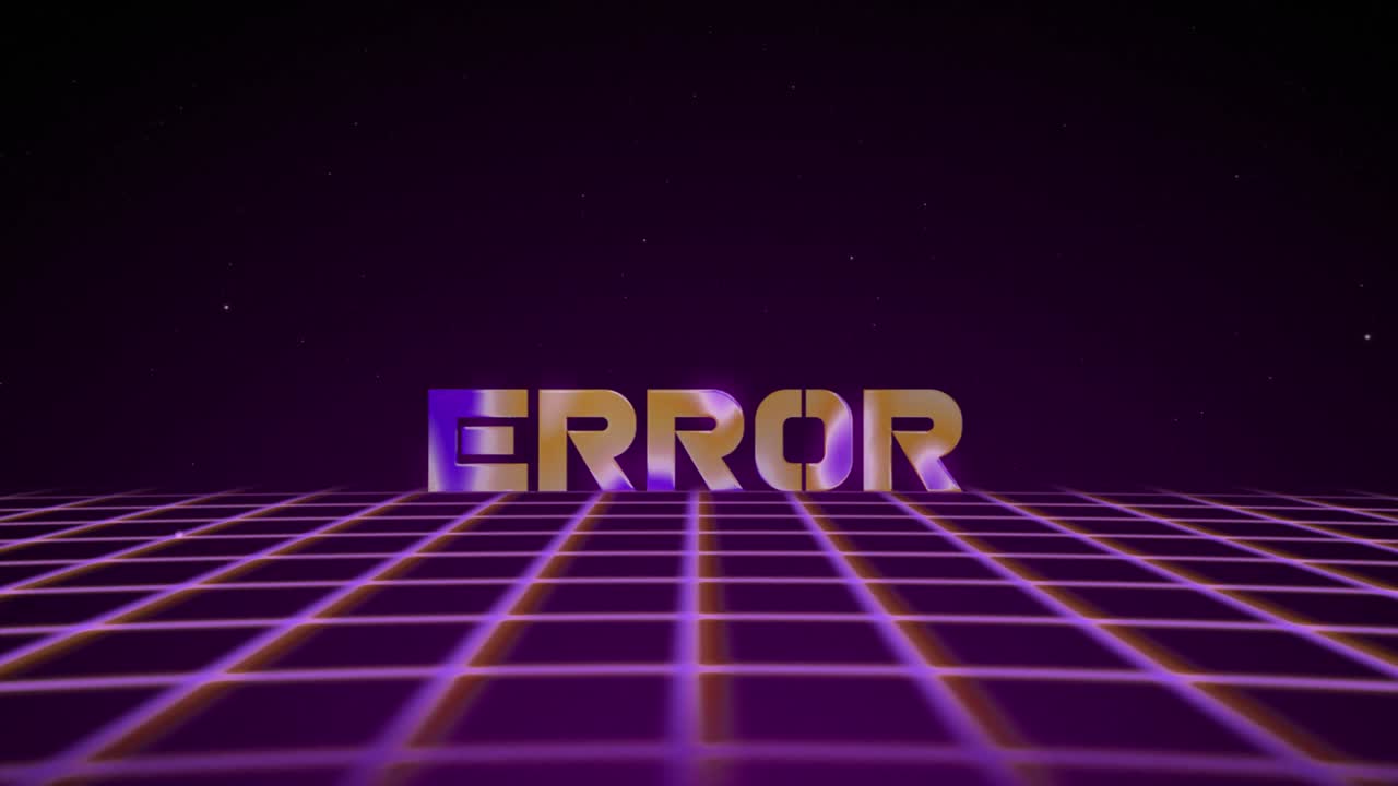 Synthwave wireframe net 80s with text ERROR. Retro futurism background. 3d illustration render seamless loop. 4k